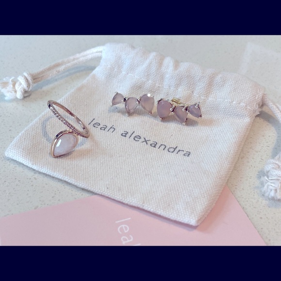 Selling a rose quarts Leah Alexander ring (size 7) and ear climbers - Picture 1 of 2
